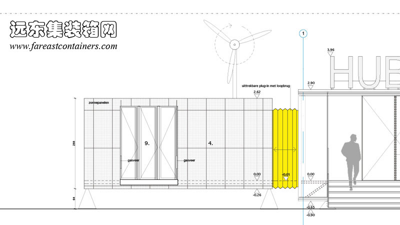 HUB 01 集裝箱學生宿舍Passive unit的立面圖,集裝箱房屋,集裝箱建筑,集裝箱住宅