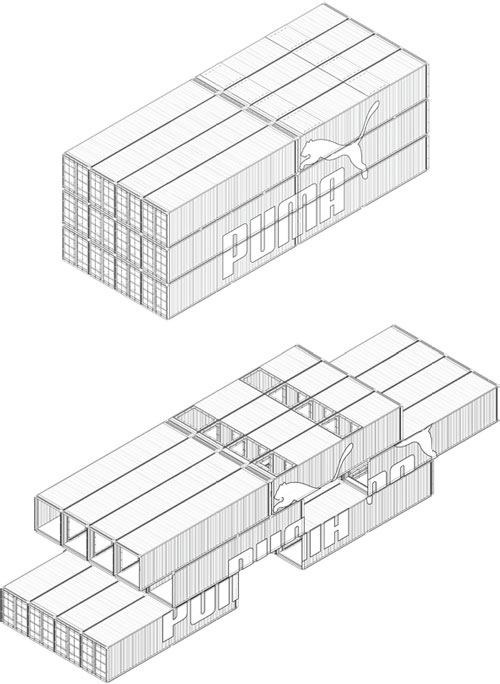 商業集裝箱建筑：彪馬城軸視圖