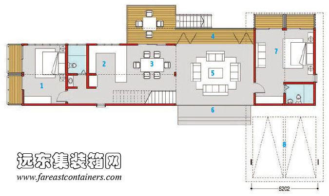 Upcycled 集裝箱度假屋一層平面圖