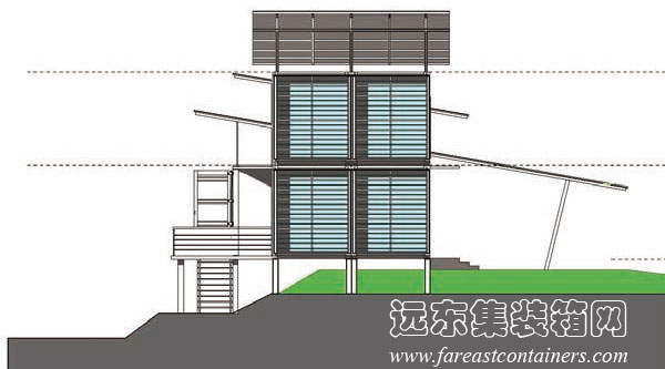 Upcycled 集裝箱度假屋側立面圖